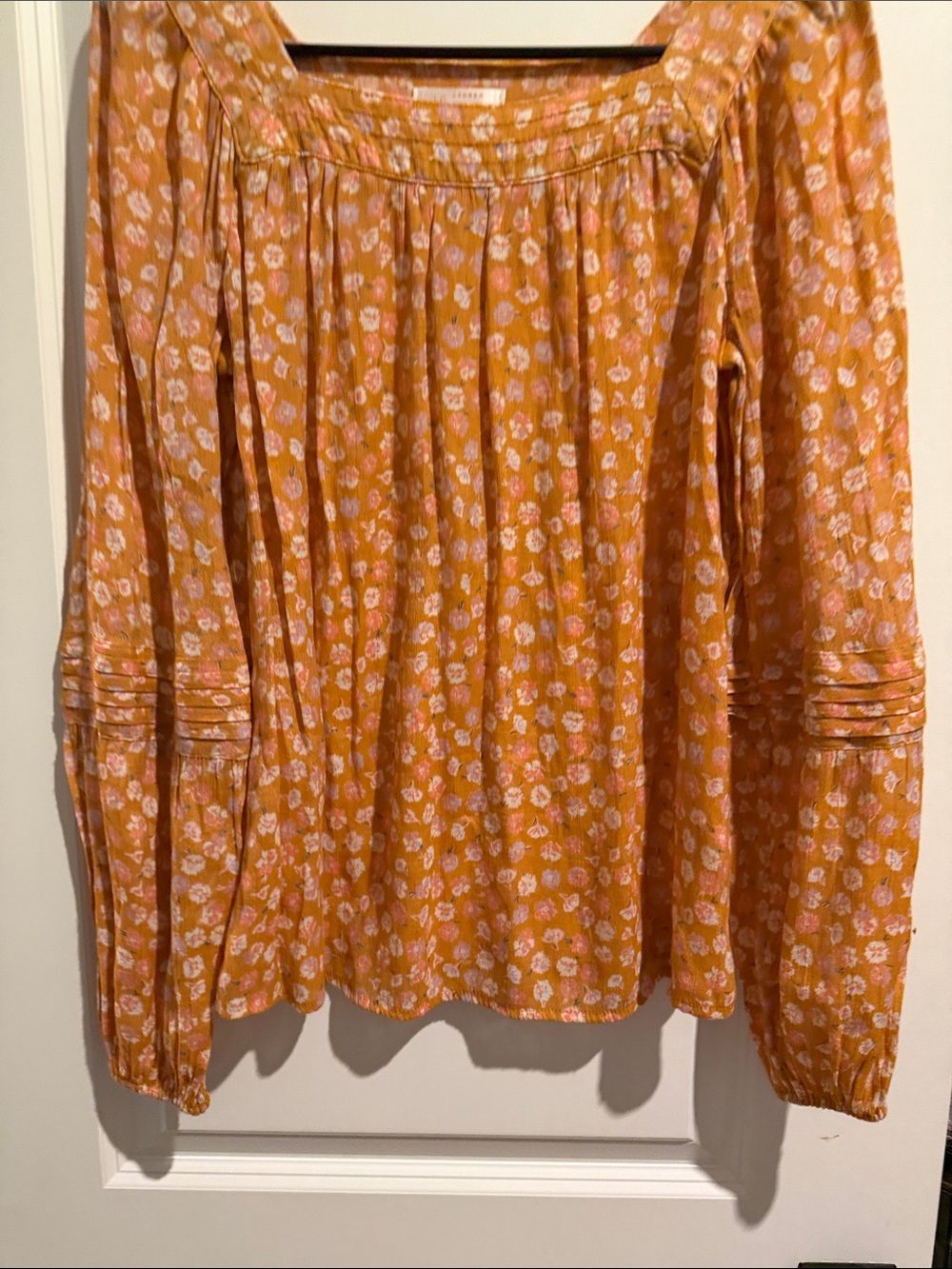 LC Lauren Conrad Orange Floral Square-Neck Blouse